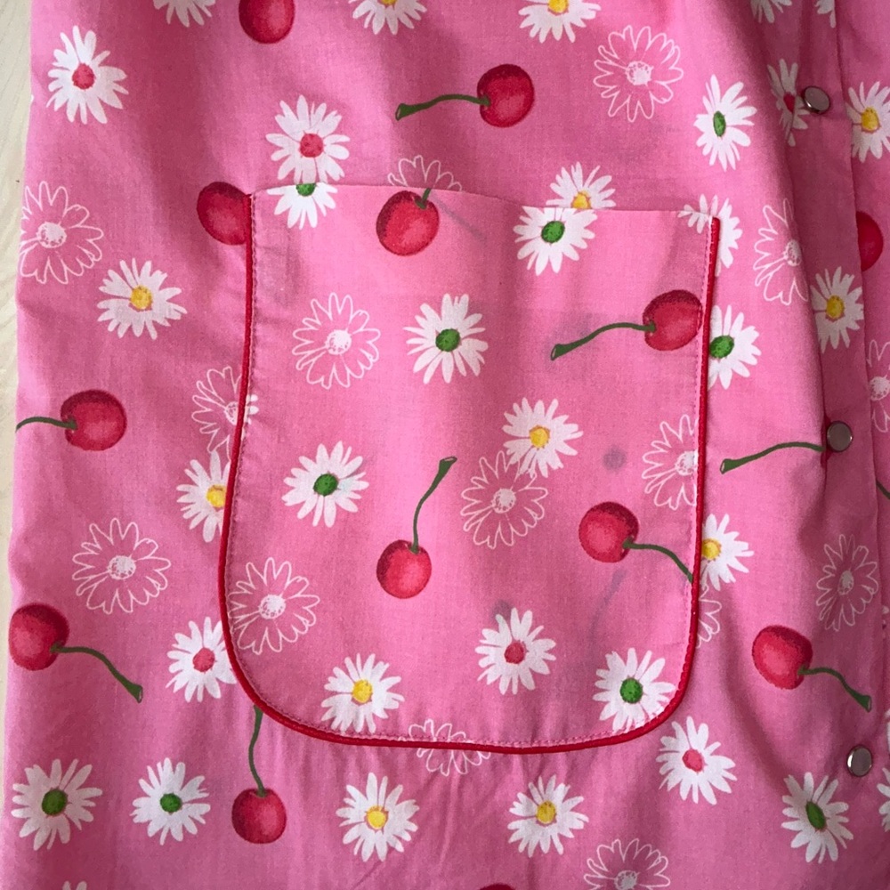 Vintage 80s Moondance Housecoat Nightgown Pink Cherry Print L/XL (labeled 3X) - Picture 8 of 15